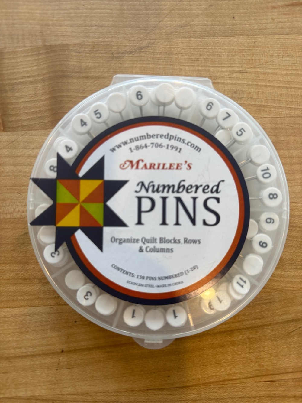 Numbered Pins - White Quilting Organizing Pins